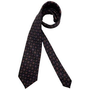 TINO COSMA XL Black Geometric Floral Silk LUXURY Tie HANDMADE ITALY